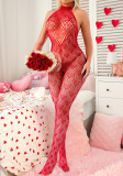 Valentine's Day Sexy Heart Print Beaded Open-Crotch Lingerie Bodystocking