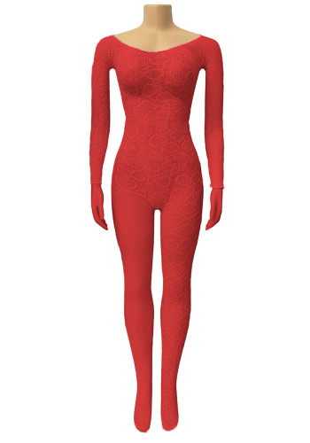 Sexy Lace Long Sleeve Hollow Tight-Fitting Bodystocking Nightclub Wear