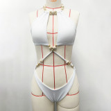 Women's Fashion Solid Color Beaded One-Piece Swimsuit