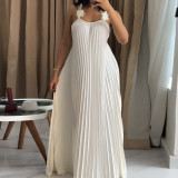 Women's Spring Chic Holiday Strap Pleated Loose Maxi Dress