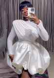 Women's Autumn Fashion Chic Ruched Slim Fit Long Sleeve Bubble Skirt Set