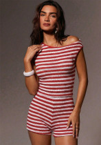 Women's Summer Striped Knit Tank Top & Shorts Two-Piece Set