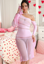Valentine's Day Lingerie Sexy Hollow Fishnet Off-Shoulder See-Through Dress