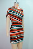 Women's Spring Fashion V-Neck Striped Slim Fit Bodycon Dress