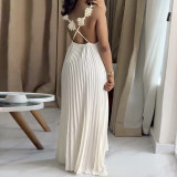 Women's Spring Chic Holiday Strap Pleated Loose Maxi Dress