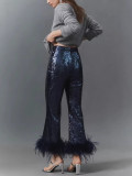 Women's Fashion Sequin Raw Edge Low-Waist Slim Fit Party Pants