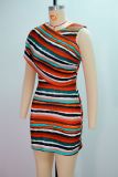 Women's Spring Fashion V-Neck Striped Slim Fit Bodycon Dress