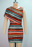 Women's Spring Fashion V-Neck Striped Slim Fit Bodycon Dress