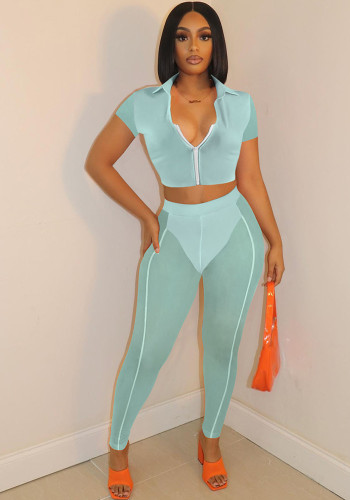 Women's Spring & Summer Sexy See-Through Mesh Slim Fit Casual Pants Set