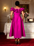 Sexy Off-Shoulder Ruffle Slim Waist A-Line Formal Party Wedding Bridesmaid Chic Midi Dress