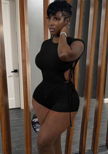 Women's Spring & Summer Casual Solid Color Short Sleeve Sports Shorts Set