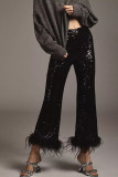 Women's Fashion Sequin Raw Edge Low-Waist Slim Fit Party Pants