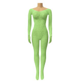 Sexy Lace Long Sleeve Hollow Tight-Fitting Bodystocking Nightclub Wear