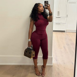 Women's Spring & Summer Halter Neck Lace-Up Low Back Solid Ruched Slim Waist Cropped Jumpsuit