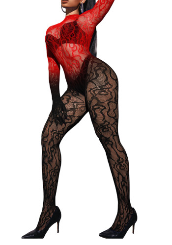 Sexy High Neck Long Sleeve Open-Crotch Bodysuit Nightclub Performance Wear