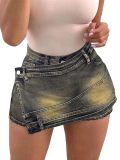 Women's Fashion Faux Two-Piece Denim Shorts