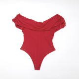 Women's Spring Solid Color Sexy Ruched Sleeveless Plunge Neck Slim Fit Bodysuit