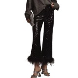 Women's Fashion Sequin Raw Edge Low-Waist Slim Fit Party Pants