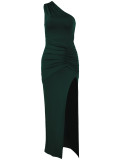 Chic Slash Shoulder Sexy High Slit Ruched Tight-Fitting Evening Gown