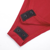 Women's Spring Solid Color Sexy Ruched Sleeveless Plunge Neck Slim Fit Bodysuit