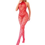 Valentine's Day Sexy Heart Print Beaded Open-Crotch Lingerie Bodystocking