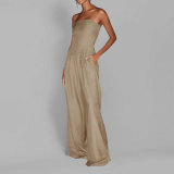 Women's Spring Fashion Chic Solid Color Strapless Wide-Leg Jumpsuit