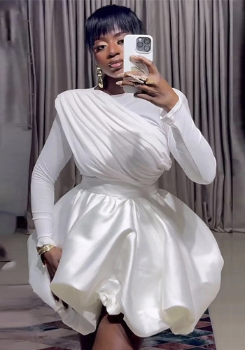 Women's Autumn Fashion Chic Ruched Slim Fit Long Sleeve Bubble Skirt Set