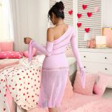 Valentine's Day Lingerie Sexy Hollow Fishnet Off-Shoulder See-Through Dress