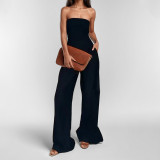 Women's Spring Fashion Chic Solid Color Strapless Wide-Leg Jumpsuit