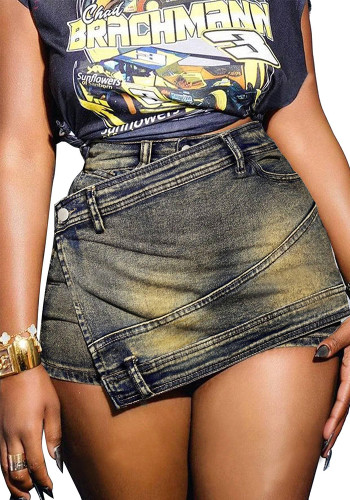 Women's Fashion Faux Two-Piece Denim Shorts