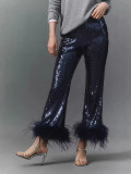 Women's Fashion Sequin Raw Edge Low-Waist Slim Fit Party Pants