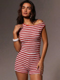 Women's Summer Striped Knit Tank Top & Shorts Two-Piece Set