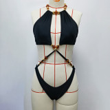 Women's Fashion Solid Color Beaded One-Piece Swimsuit