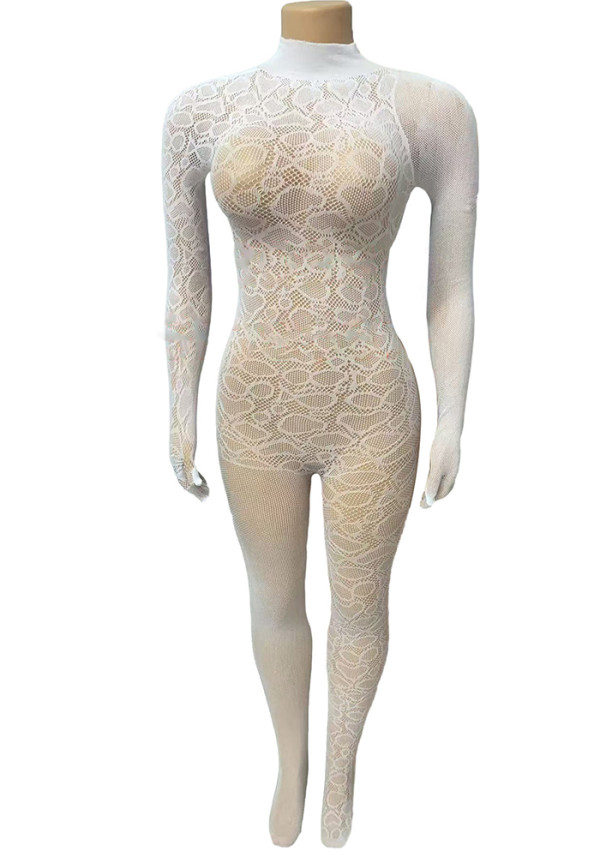 Sexy Nightclub Party Lingerie High Neck Stretch Lace Tight-Fitting Jumpsuit