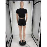 Women's Spring & Summer Casual Solid Color Short Sleeve Sports Shorts Set