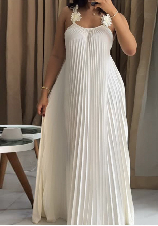 Women's Spring Chic Holiday Strap Pleated Loose Maxi Dress
