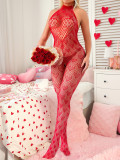 Valentine's Day Sexy Heart Print Beaded Open-Crotch Lingerie Bodystocking