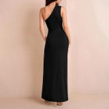 Chic Slash Shoulder Sexy High Slit Ruched Tight-Fitting Evening Gown