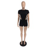 Women's Spring & Summer Casual Solid Color Short Sleeve Sports Shorts Set