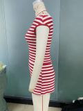 Women's Summer Striped Knit Tank Top & Shorts Two-Piece Set