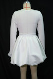 Women's Autumn Fashion Chic Ruched Slim Fit Long Sleeve Bubble Skirt Set