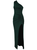 Chic Slash Shoulder Sexy High Slit Ruched Tight-Fitting Evening Gown