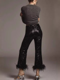Women's Fashion Sequin Raw Edge Low-Waist Slim Fit Party Pants
