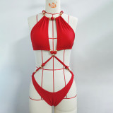 Women's Fashion Solid Color Beaded One-Piece Swimsuit