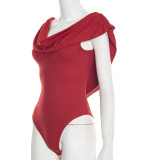 Women's Spring Solid Color Sexy Ruched Sleeveless Plunge Neck Slim Fit Bodysuit