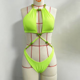 Women's Fashion Solid Color Beaded One-Piece Swimsuit