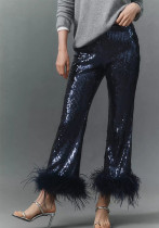 Women's Fashion Sequin Raw Edge Low-Waist Slim Fit Party Pants Women's Fashion Sequin Raw Edge Low-Waist Slim Fit Party Pants