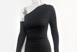 Women's Autumn & Winter Long Sleeve Sexy Slash Shoulder Asymmetrical Slit Long Dress