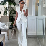 Women's Spring Fashion Chic Sleeveless Button Slim Waist Vest & Solid Pants Set