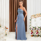 Women Slash Shoulder One-Shoulder Side Slit Dress